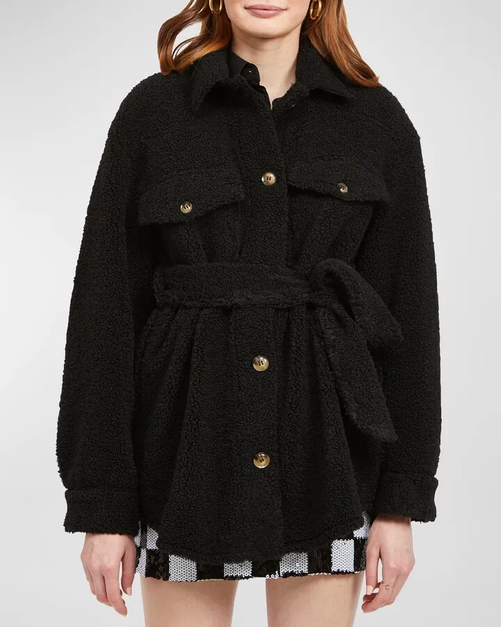 Kaylee Belted Faux-Fur Shirt Jacket
