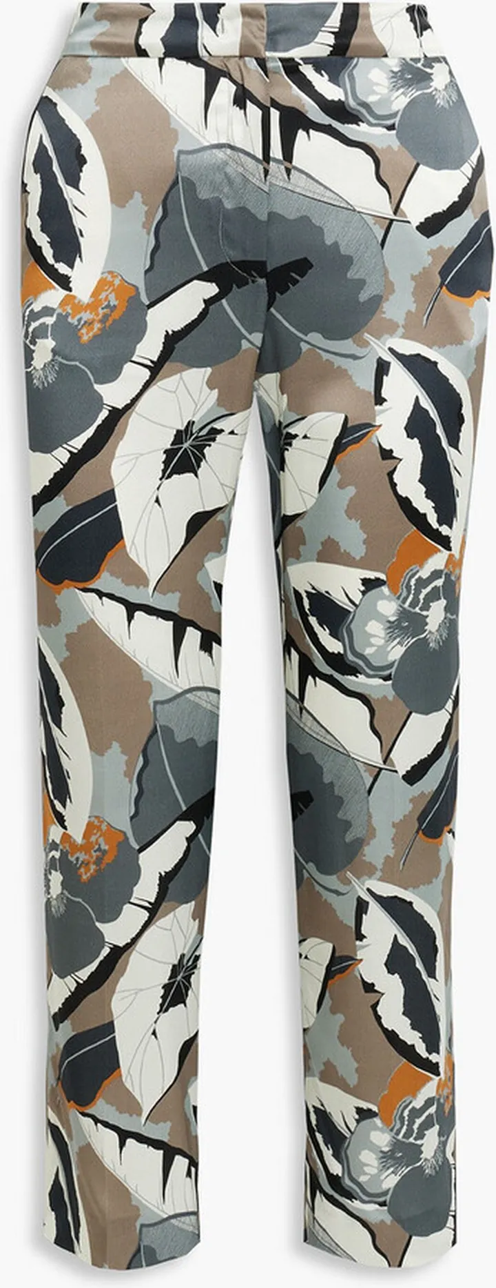 Cropped printed silk-satin straight-leg pants