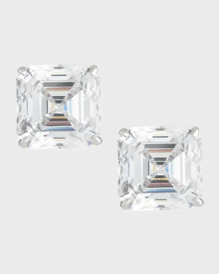 Sterling Silver 10ct Asscher Stud Earrings