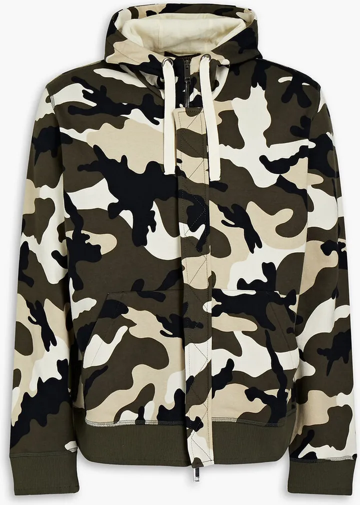 Camouflage-print French cotton-blend terry zip-up hoodie