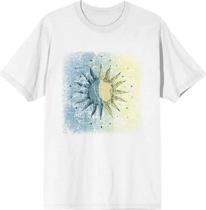 Celestial Tropics Blue And Yellow Sun Men’s White T-Shirt-Small