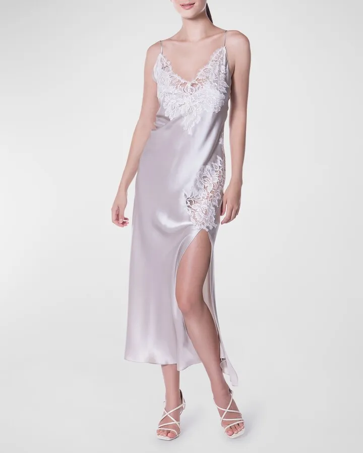 Venus Lace-Trim Charmeuse Nightgown