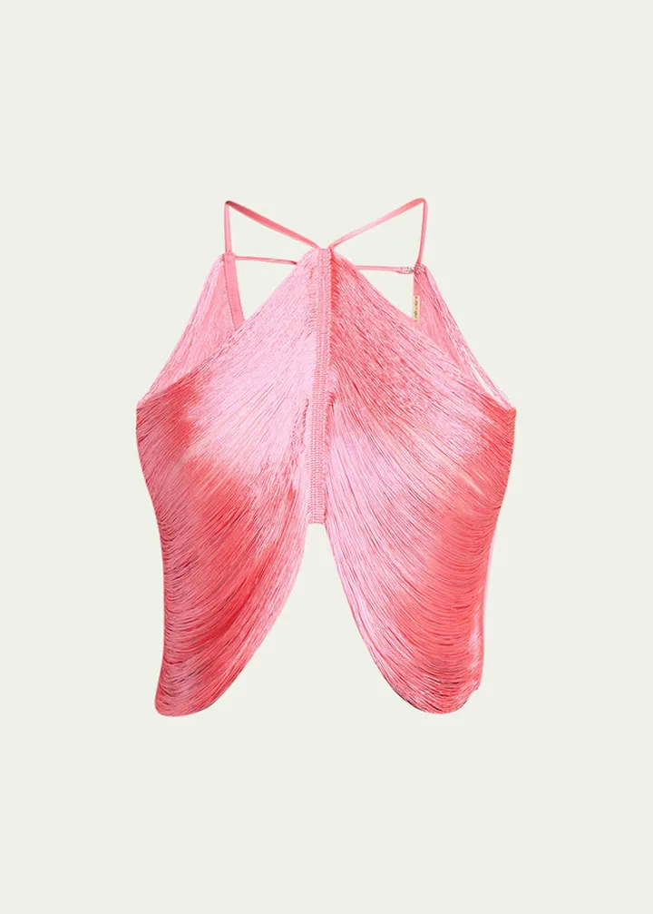 Quella Metallic Fringe Halter Top