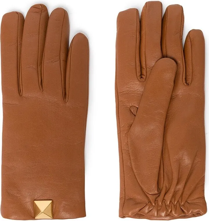 Rockstud-detail polished-finish gloves