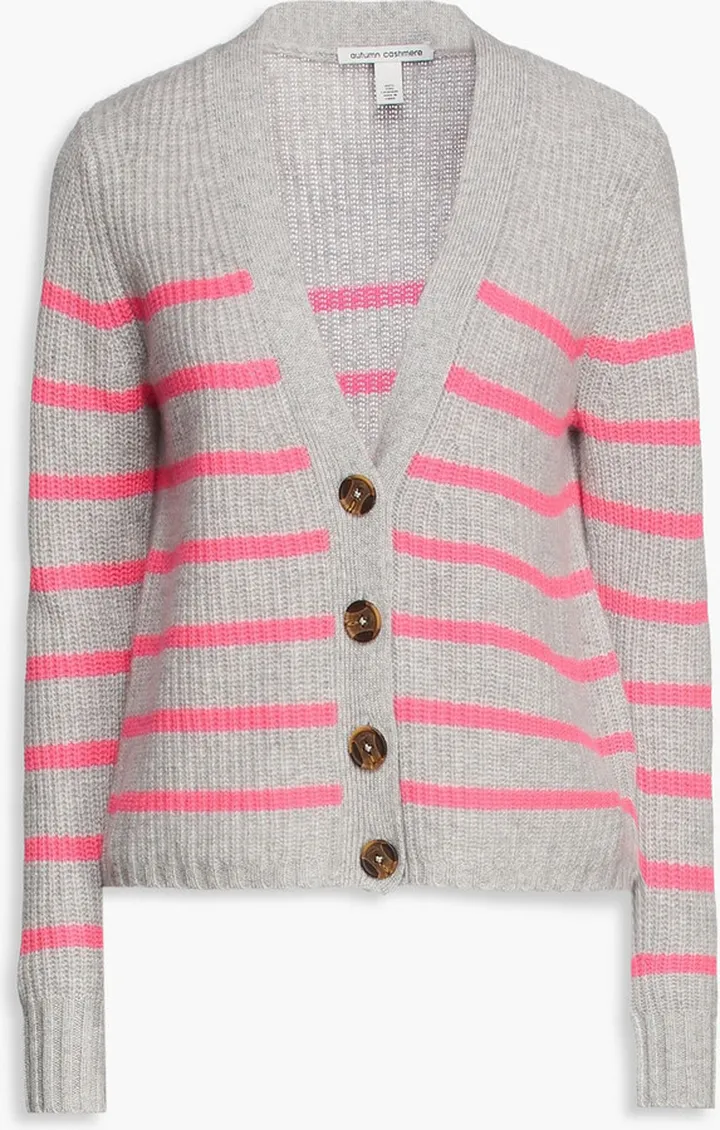 Striped ribbed cashmere cardigan