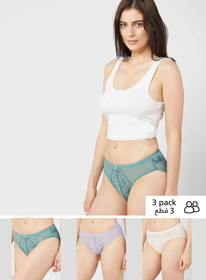 3 Pack Lace High Waisted High Leg Knickers