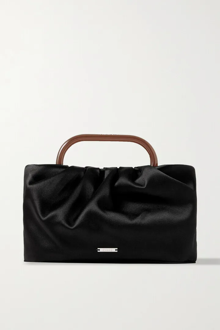 STAUD - Cory Resin-trimmed Ruched Satin Tote - Black