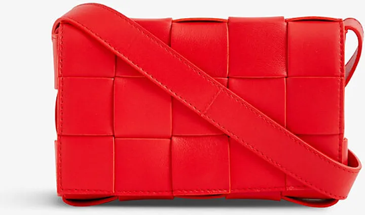 Womens Red Stone Cassette Small Intrecciato Leather Cross-body bag
