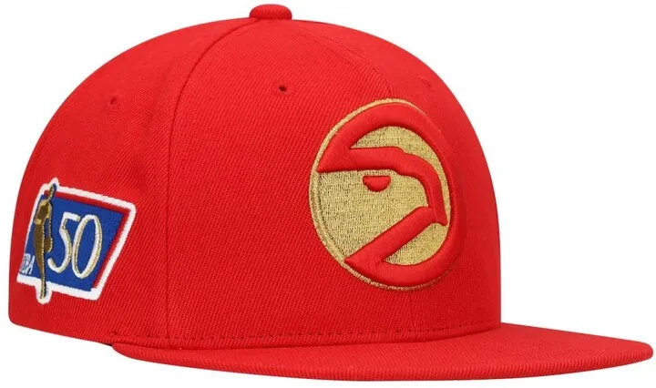 Men's Mitchell & Ness Red Atlanta Hawks Hardwood Classics 50Th Anniversary Snapback Hat