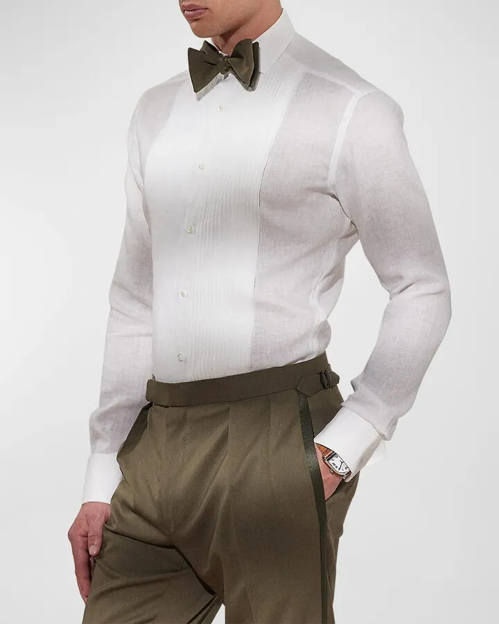 Men's Dexter Pleated-Bib Linen Tuxedo Shirt