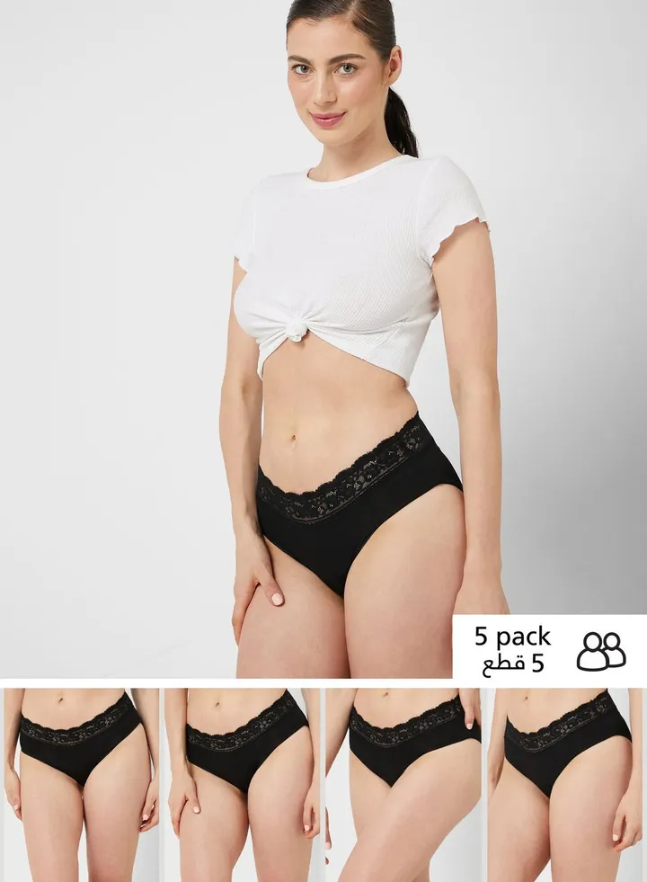5 Pack Cotton Lycra& Lace High Rise Shorts