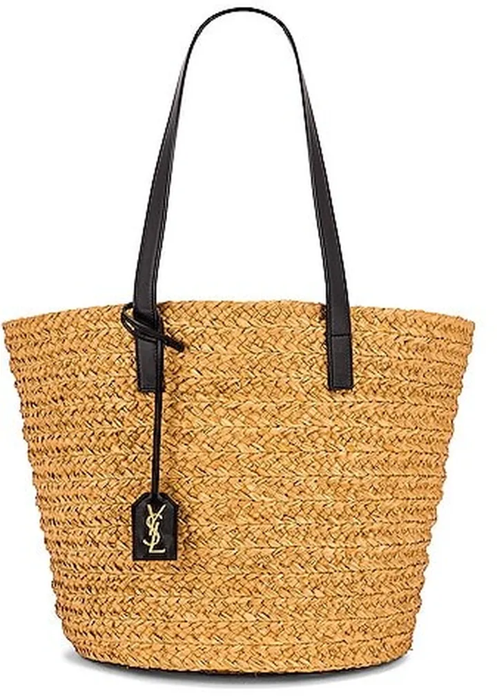 Saint Laurent Medium Panier Raffia Bag in Nude