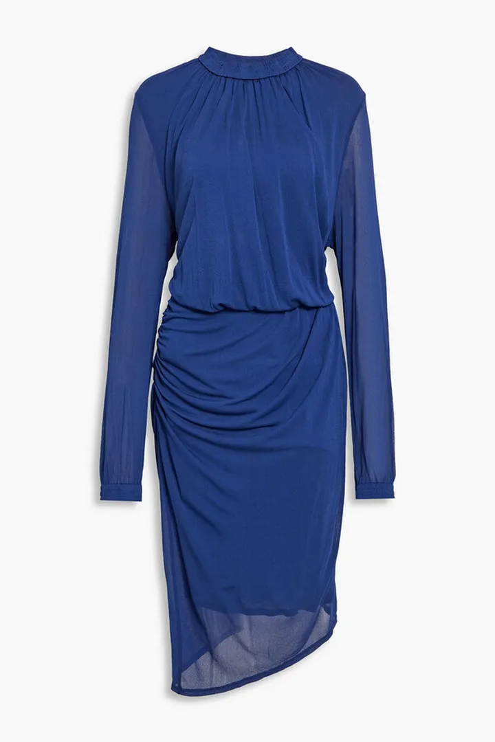 Asymmetric draped crepe midi dress