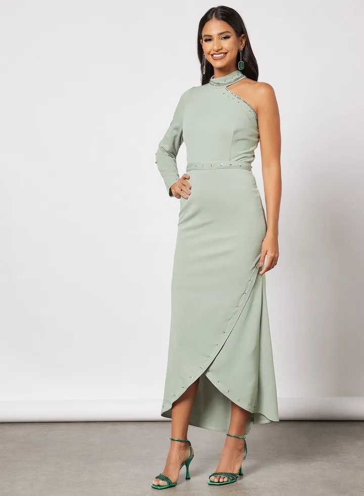 Asymmetric Neck Wrap Dress
