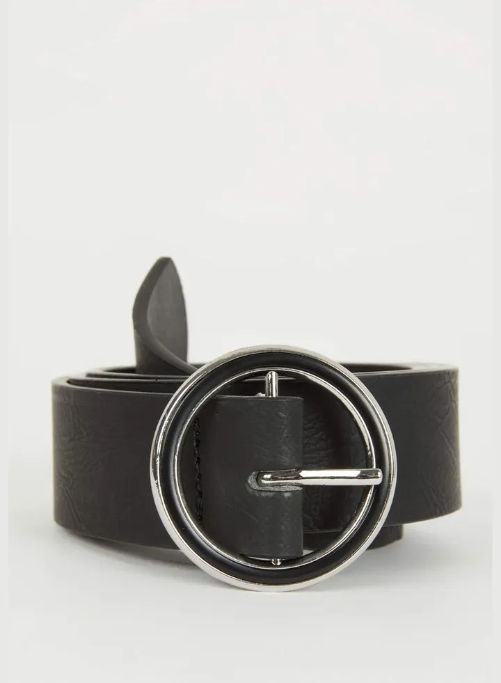 Woman Oval Buckle Faux Leather Jean Belt