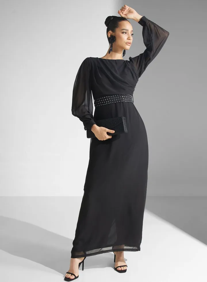Puff Sleeve Belted Dress
