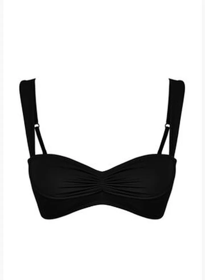 Black Bralette Gathered Bikini Top TBESS24BU00019