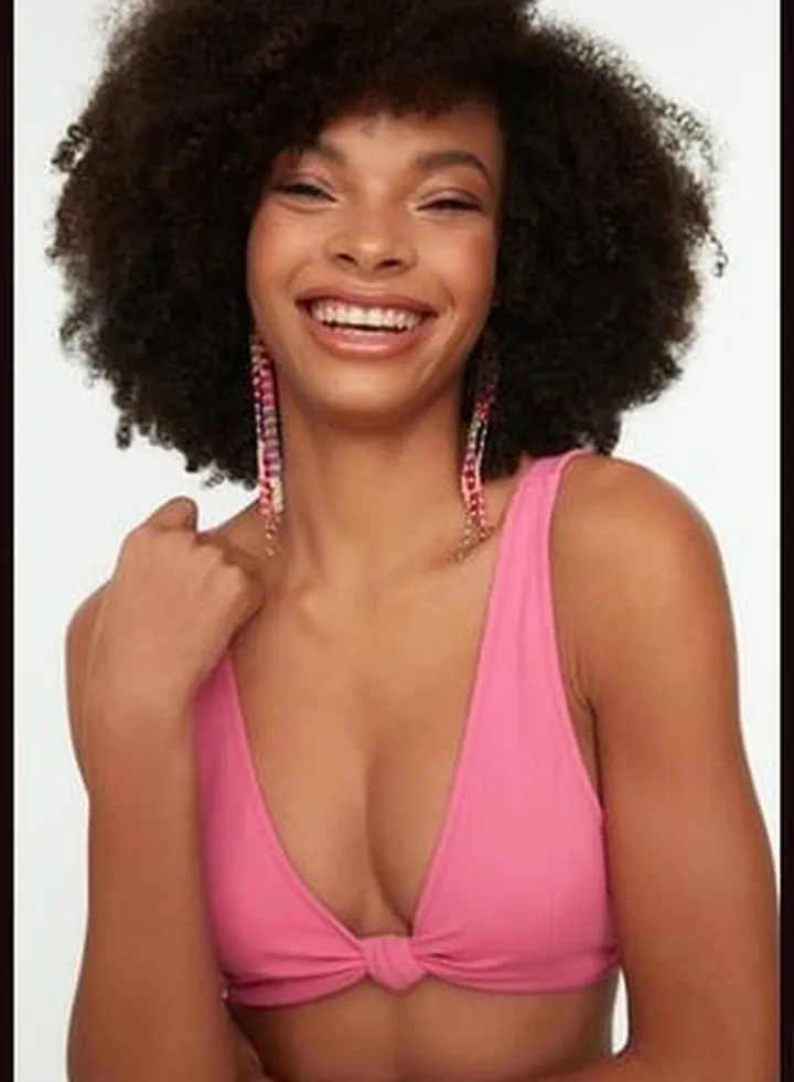 Pink Textured Knot Detail Bikini Top TBESS22BU0040