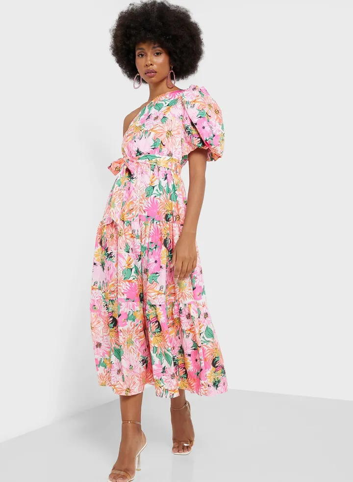 One Shoulder Printed Dress
