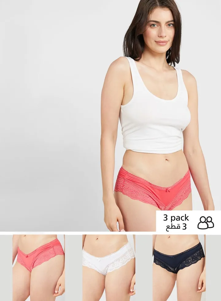 3 Pack Lace Trim Brazilian Knickers