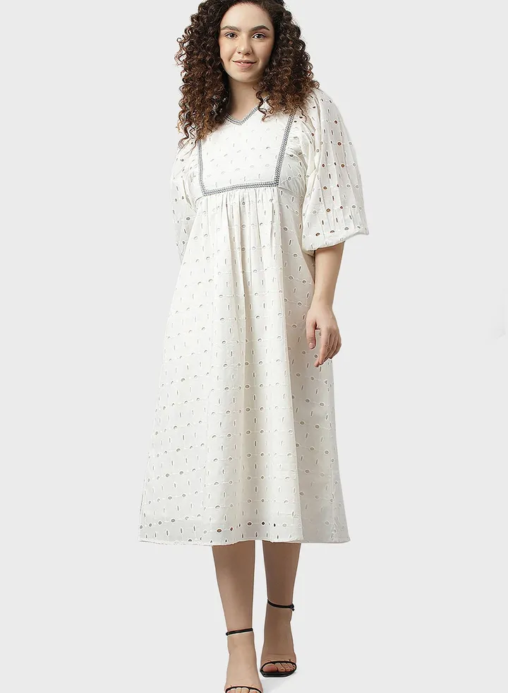 V-Neck Balloon Sleeve Dress