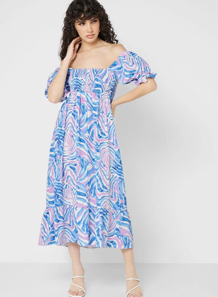 Off Shoulder Printed Dress