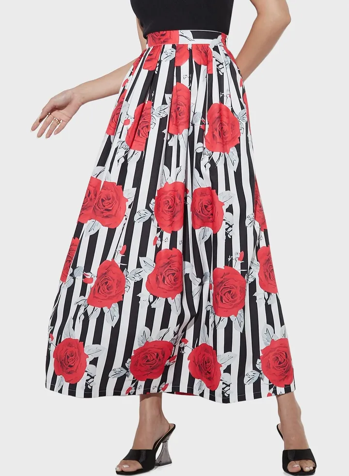 Floral Prints High Waist Skirt