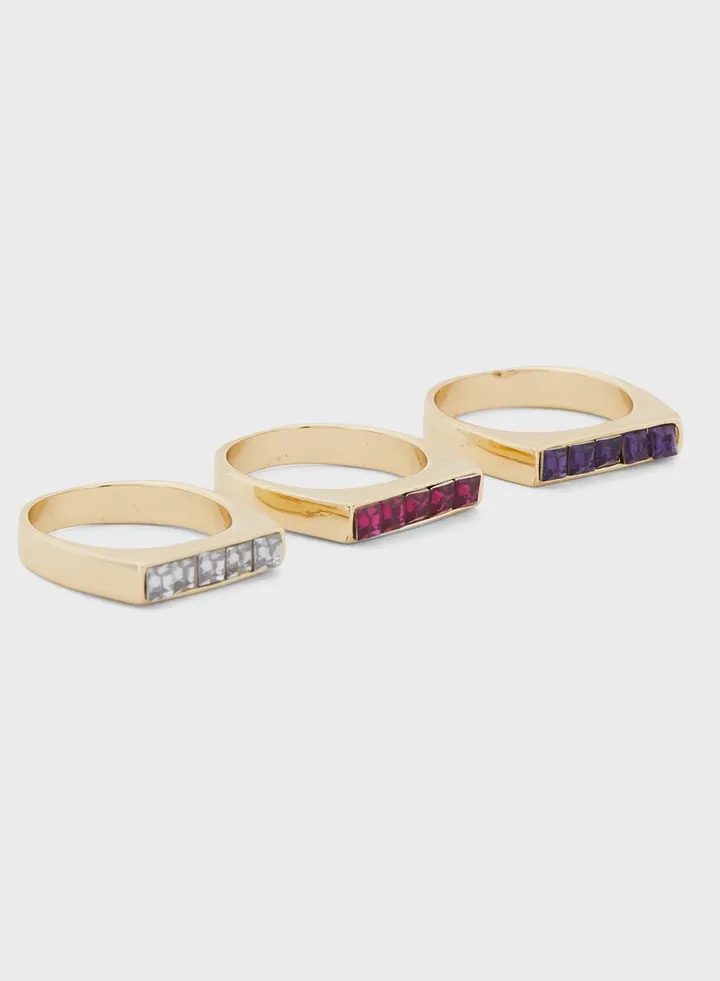 3 Pack Crystal Ring Set