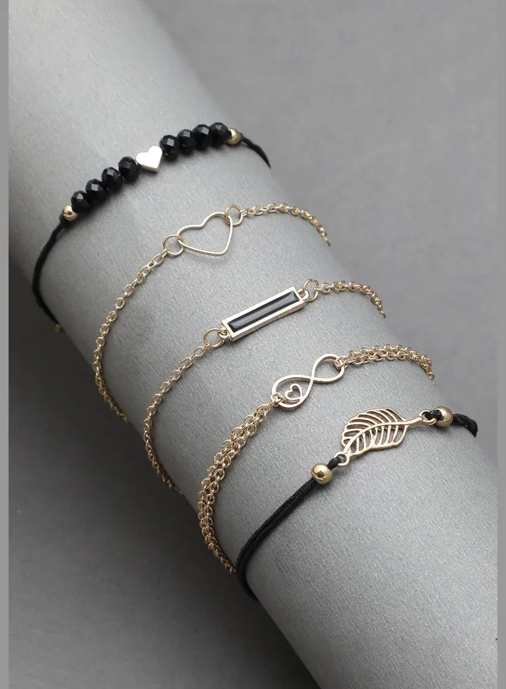 Set of 5 Gold Plated Beaded Bracelet
