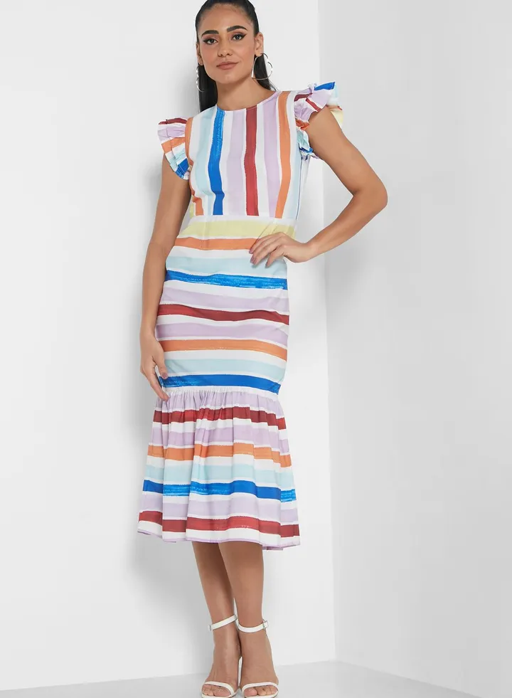 Cap Sleeve Striped Dress