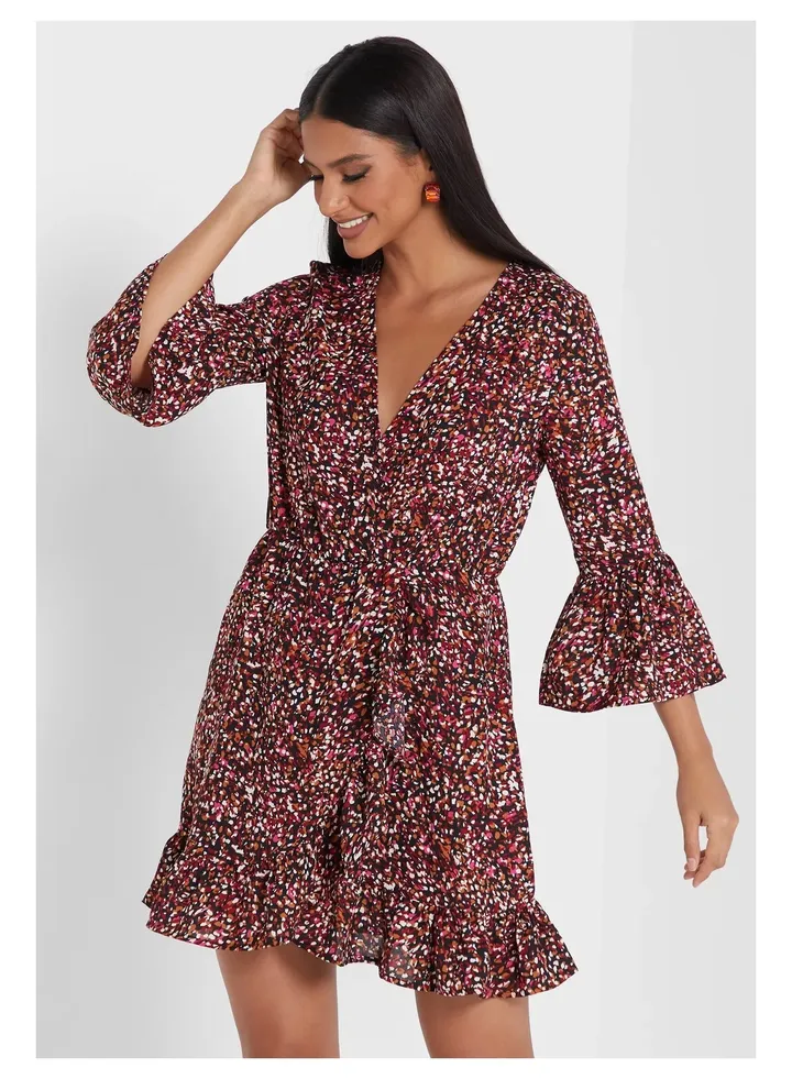 Little Mistress Printed Mini Wrap Dress
