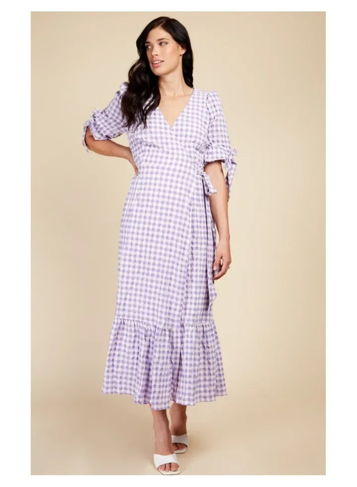 Little Mistress Lilac Gingham Wrap Midaxi