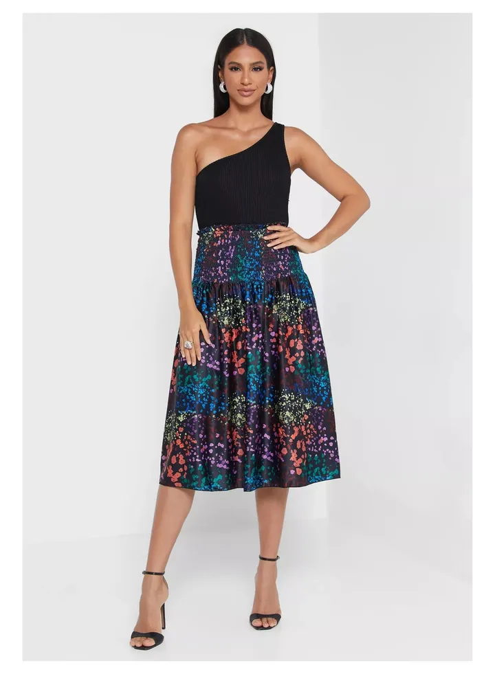 Little Mistress Multi Print Pleated Midi Skirt