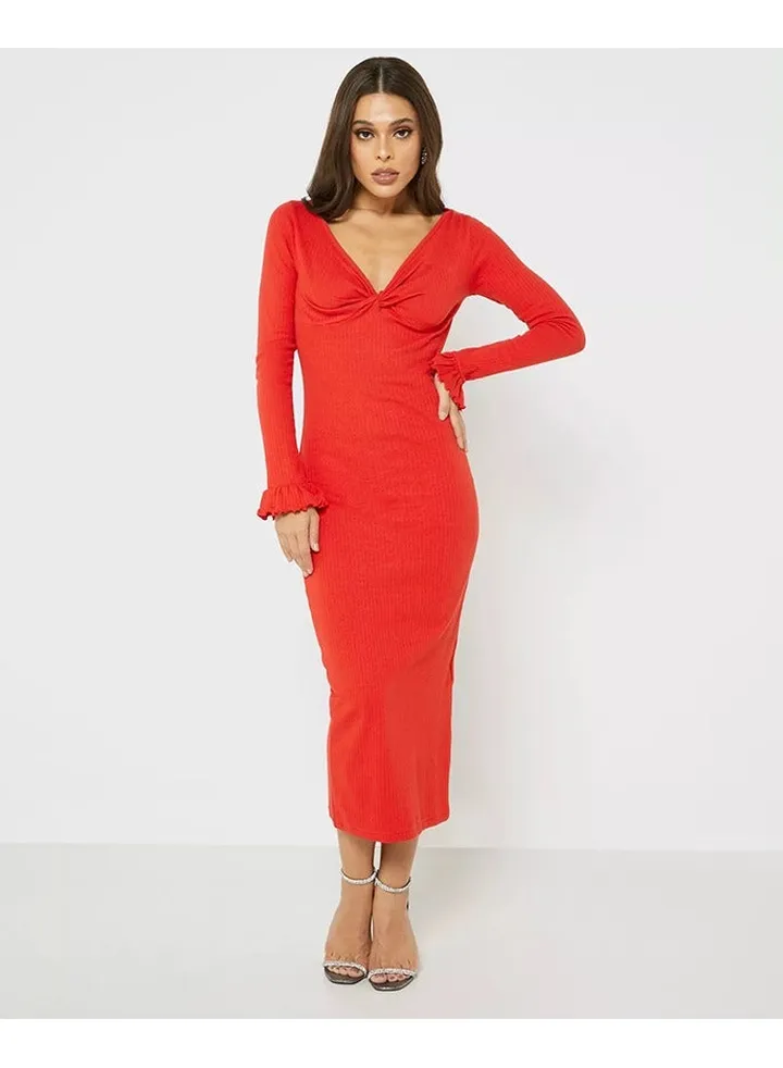 Little Mistress Red Jersey Midi Dress