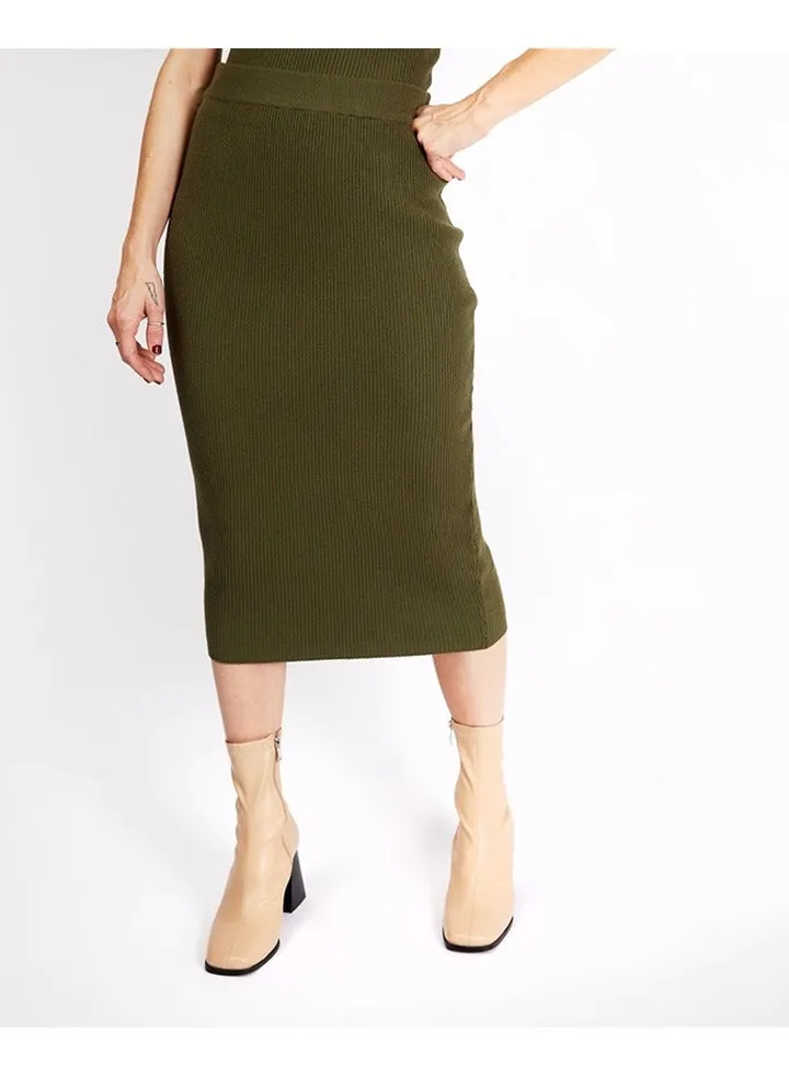 Little Mistress Khaki Knit Midi Skirt