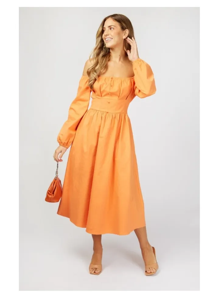 Little Mistress Orange Bardot Midi