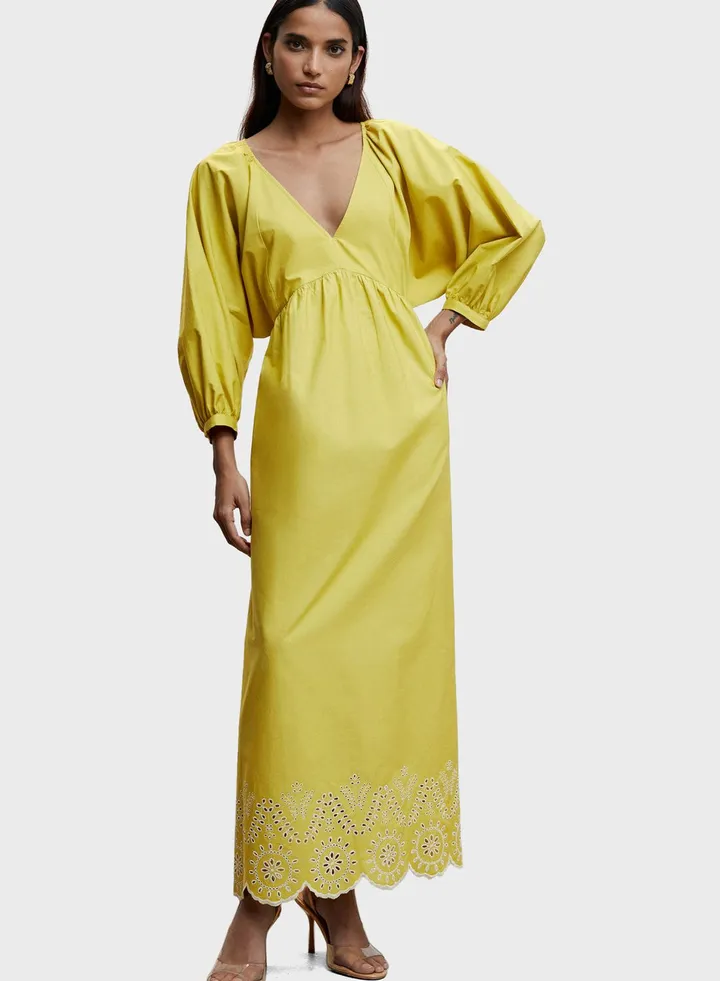 Plunge Neck Cape Sleeve Dress