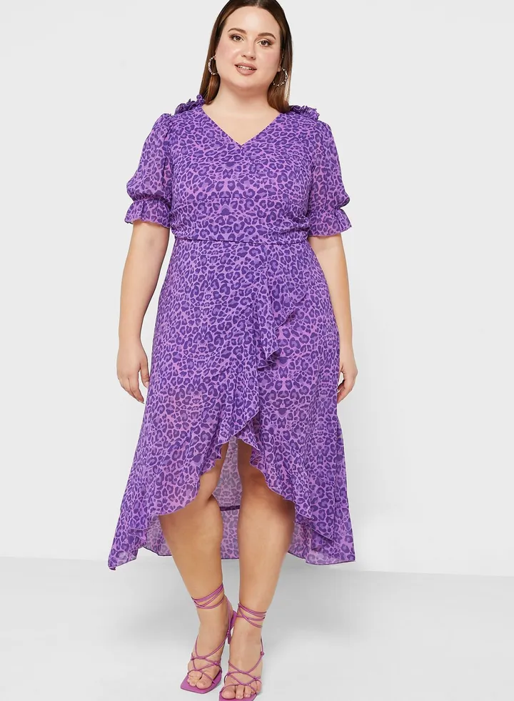 Wrap Detail Puff Sleeve Dress