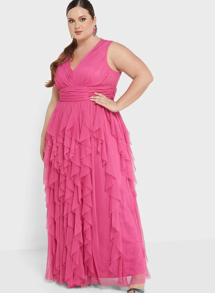 V-Neck Ruffle Detail Dress