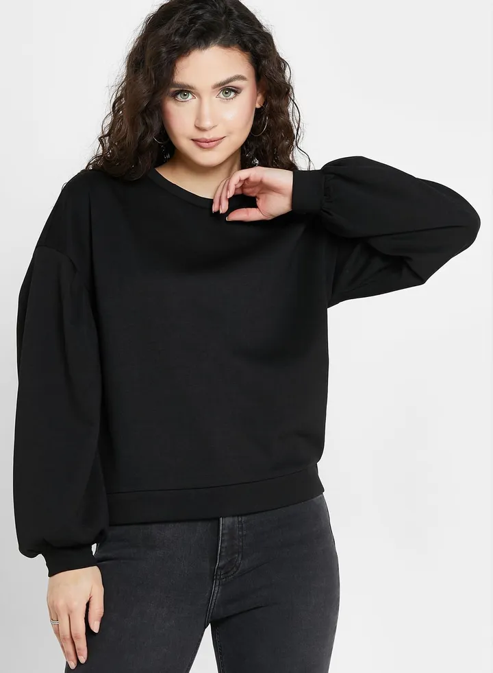 Balloon Sleeve Knitted Sweatshirt