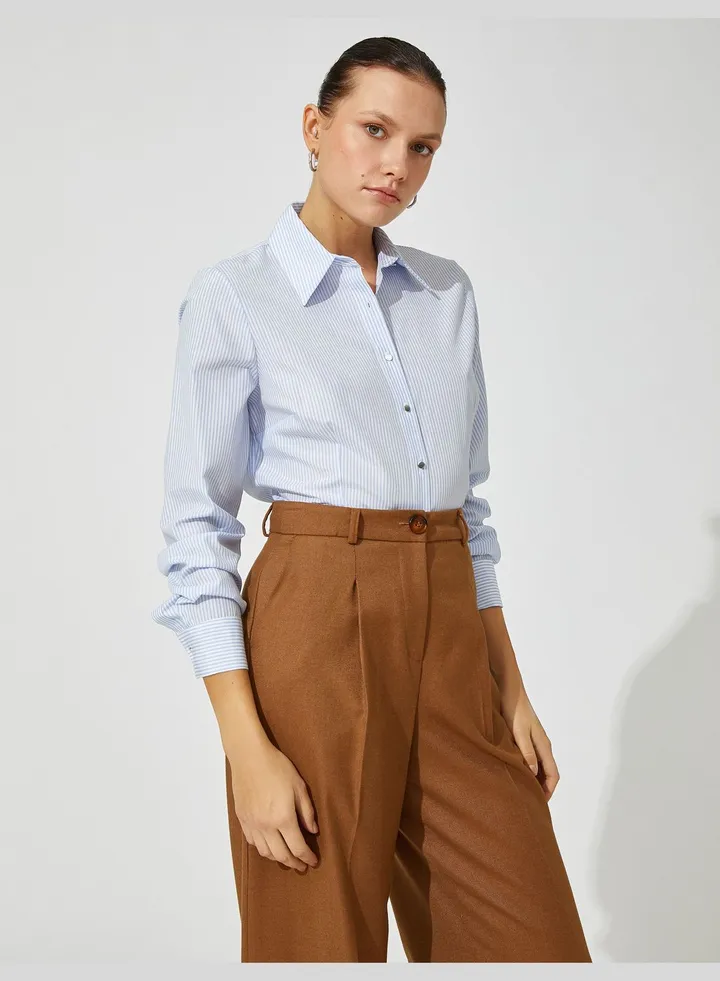 Basic Shirt Long Sleeve Metal Button Cotton