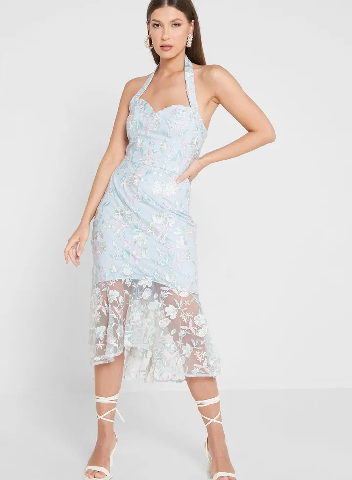 Embroidered Strappy Bodycon Dress