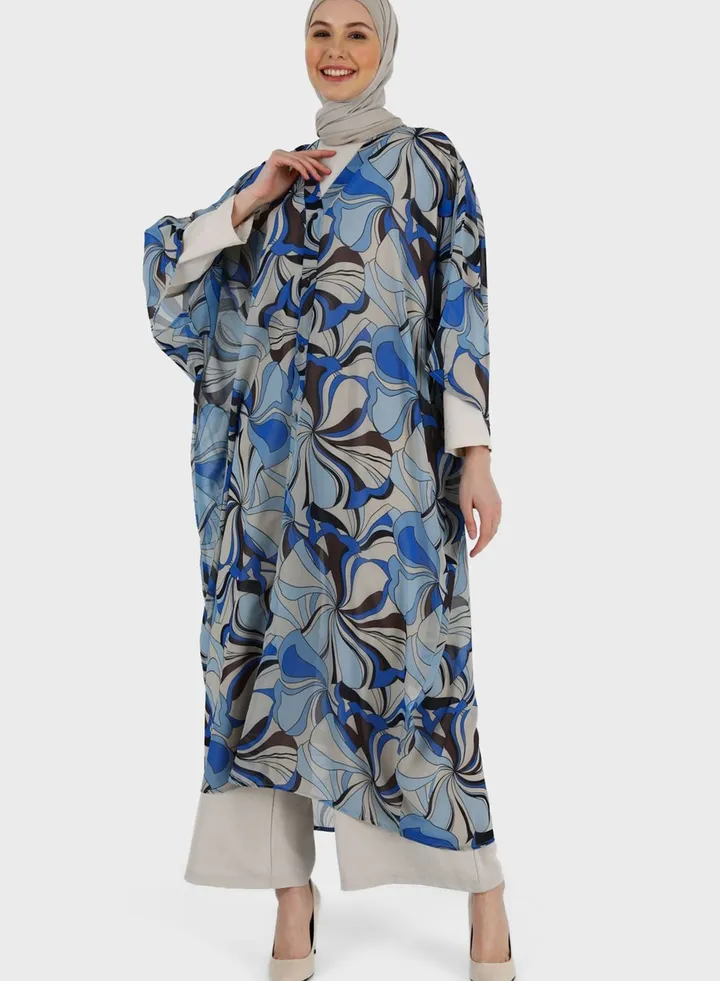 Cape Sleeve Floral Print Abaya