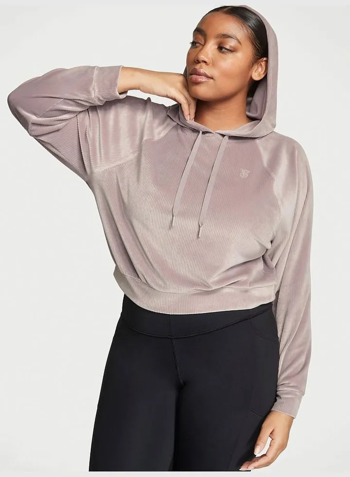 Ribbed Velour Pullover Hoodie