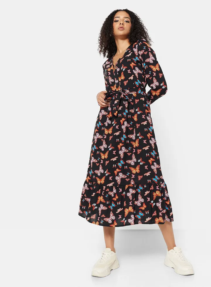 Butterfly Belted Midi Dress