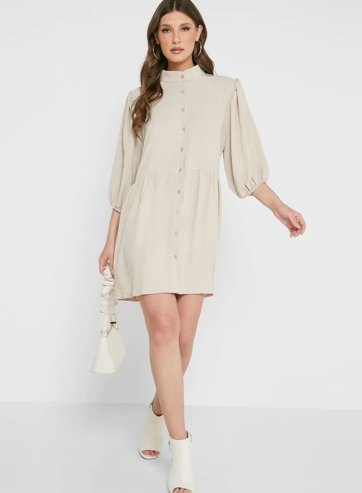 Tiered Hem Balloon Sleeve Dress