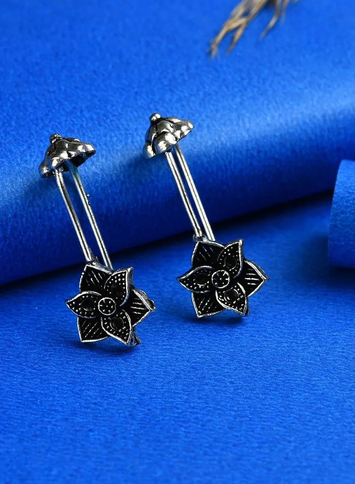 Silver Plated Floral Drop Earring