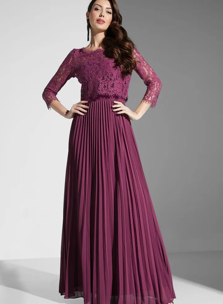Lace Detail Pleated Dress
