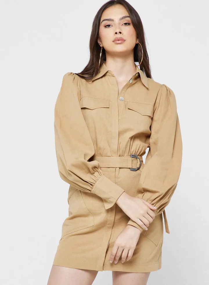 Balloon Sleeve Shirt Dress