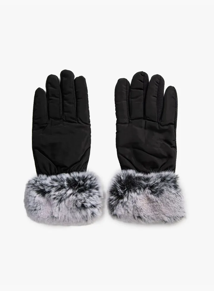 Faux Fur Detail Gloves Lined